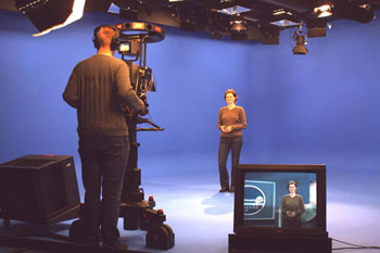 The blue box studio for TV productions at Fraunhofer IMK.